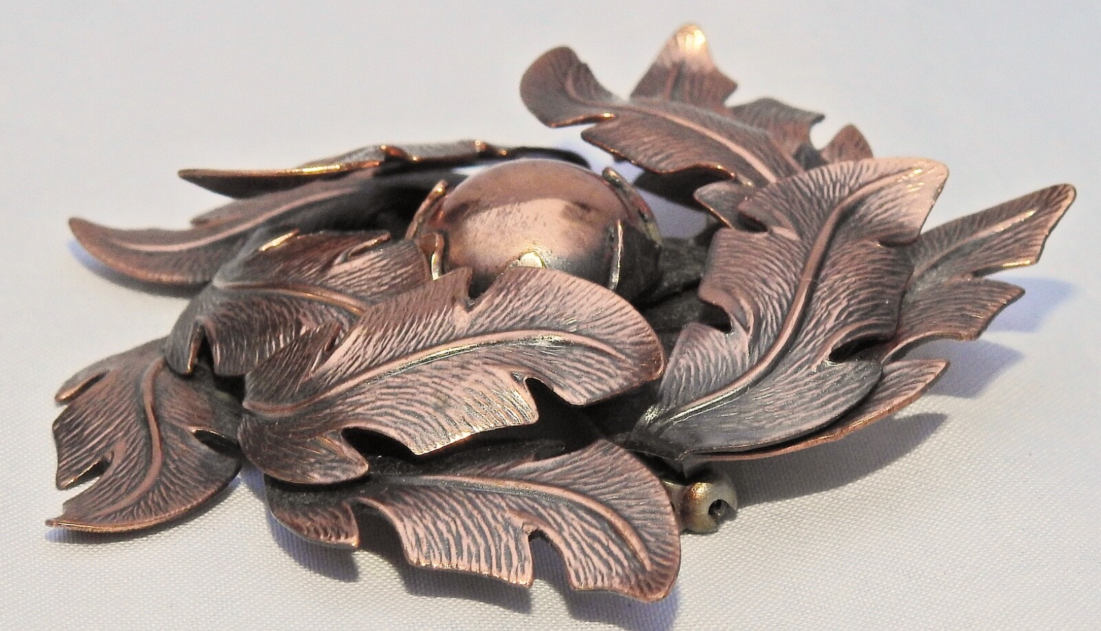 Vintage Solid Copper Circular Leaf Brooch - Marke… - image 5