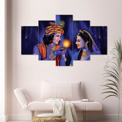 Radha Krishna Abstract Wall Art - Five Frame Painting - Home Decor