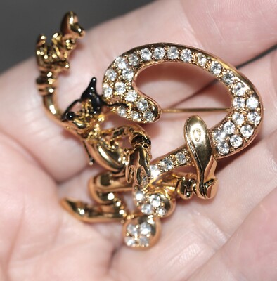 Vintage Napier Disney Gold Tone Goofy Pin Rhinestone Question Mark 1 1/2'' wide