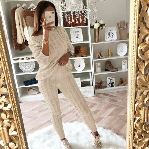 Women Cable-knit Loungewear Sweater & Pants Set Casual Outfits 2 Pcs Size - Picture 44 of 45