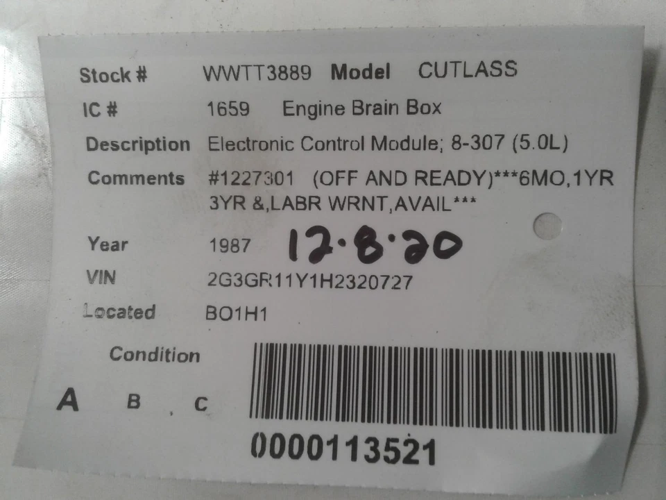 Módulo de control del motor usado se adapta a: Oldsmobile Cutlass 1987 módulo de control electrónico Foto 3 de 4