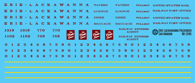 O Scale - Erie Lackawanna Maroon Passenger Car Decals