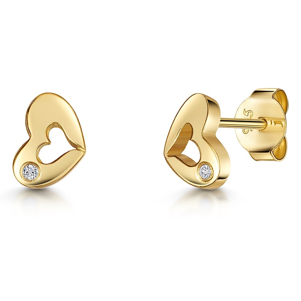 Aretes de corazón abierto con desplazamiento de oro amarillo y diamantes