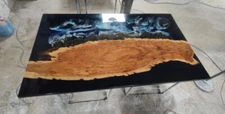 Black Epoxy Dining Table Top Resin River Epoxy Living Room Decor Coffee Table