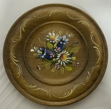 Vintage Handpainted Round Wooden Floral Wall Hanger