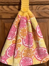 Double hanging kitchen towel Fruit Lemons crocheted Yellow top