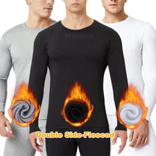 Men Thermal Underwear Set Fleece Lined Long Johns Top & Bottoms Pajamas Set