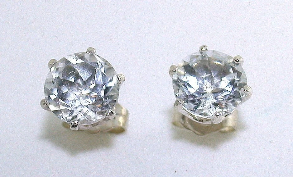 Pendientes de piedra preciosa redondos brillantes de berilo de 7 mm y 2,43 quilates PSE101 Foto 2 de 2