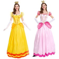 Adult Pink Sweet Princess Peach Cosplay Costume Halloween Carnival Party Dress