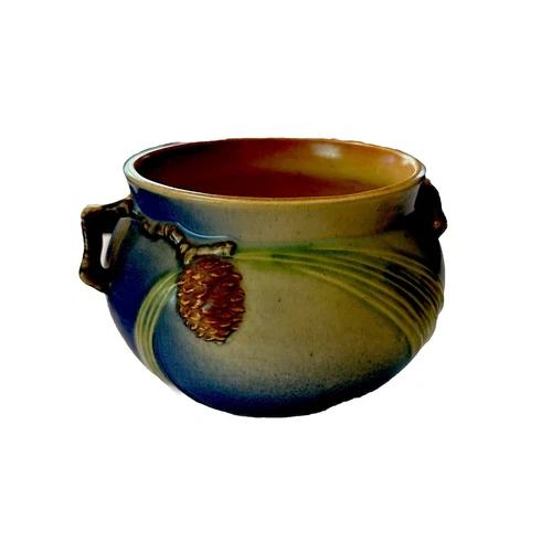 Vintage 1930’s Roseville Pottery “Blue Pine Cone” Jardiniere, #632.5, Art deco