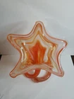 Vintage Murano Style Ozark Glass Vase Orange White Star Swirl W/Swirl Base 8"T