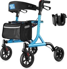 WalkMate Rollator Walker for Seniors with Cup Holder, Upgraded Thumb Press Blue