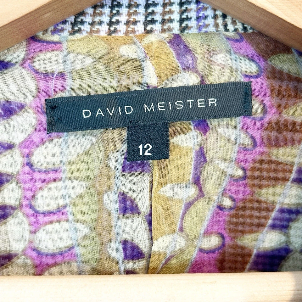 Blazer Falda Traje David Meister A Medida Púrpura Dorado Cuadros Lana y Seda Talla 12 Foto 4 de 4