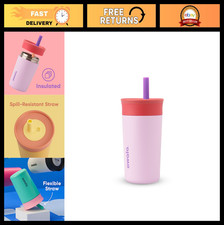 Kids Insulated Stainless Steel Tumbler with Spill-Resistant Straw, 12 Oz, Pink/P
