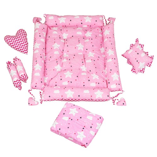 BB14 Pink & White Baby Bed Set | Reversible Cotton Mattress (Godari) & Pillows - Picture 3 of 6