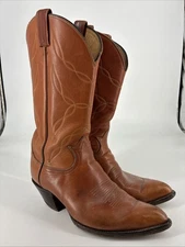 Vtg Tony Lama Leather Cowboy Boots Mens Sz 9.5 E Cognac Western 5055 Blk Label