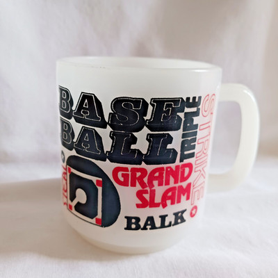Vintage Glasbake Milk Glass Coffee Mug Baseball Terminology Strike Balk More