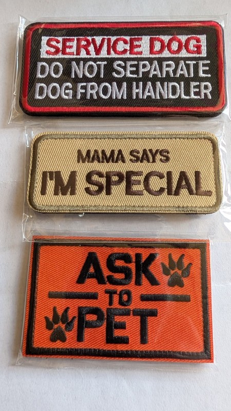 group of 3 service dog hook and loop backed patches "Ask to pet"  NOS