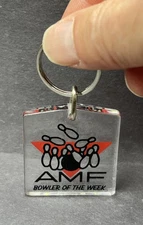 Vintage AMF Bowler Of The Week Clear Plastic Keychain Key Ring Fob Bowling