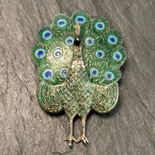 Siam Sterling silver Enamel Peacock Brooch Articulated Vintage 2y 