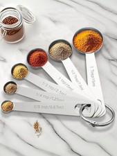 Stainless Steel Measuring Spoons Set Teaspoon Tablespoon Scoop Silver 6pcs