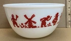 Vintage Hazel Atlas Dutch Boy & Girl milk glass mixing bowl, 7 inches across