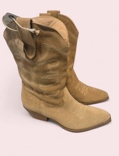 Women's Leather Suede Boots Tan , Mid Calf, Moccasin Style Size 8