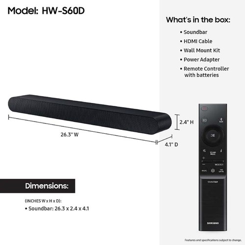 Barra de sonido todo en uno Samsung HW-S60D/XY 5,0 canales negra Dolby Atmos - Imagen 12 de 12