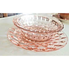 Jeannette Pink WINDSOR DIAMOND 4 1/2 Inch FRUIT BOWL & 6" Under Plate