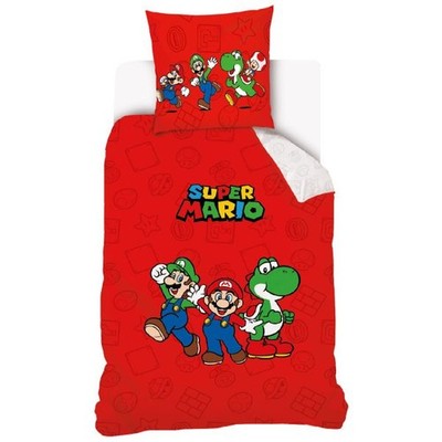 Kinderbettgarnitur 140x200 cm Baumwolle Super Mario Bros Rot