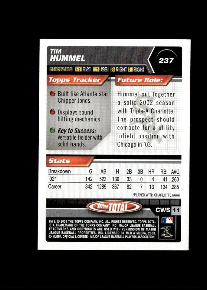 2003 Topps Total - Tim Hummel #237 - Image 2 of 2