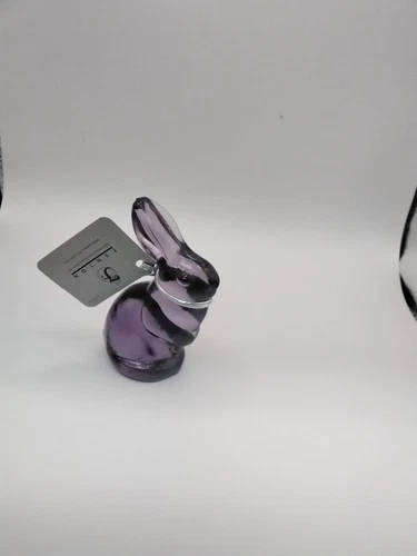 Rare Fenton Bunny Figurine Ears Up Mini 2.75" Purple Plum Vintage w/ Sticker