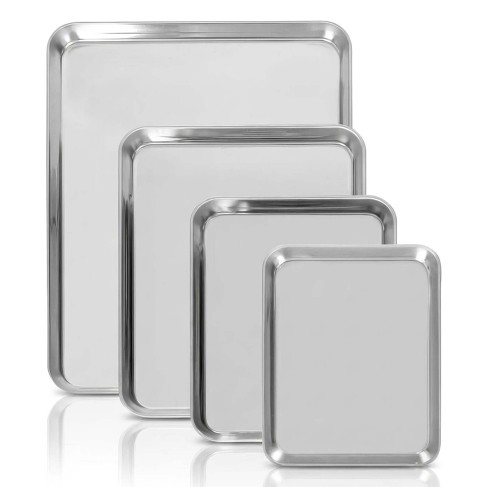 Argon Tableware 4 Piece Stainless Steel Baking Tray Set - 4 Sizes - Silver - Image 2