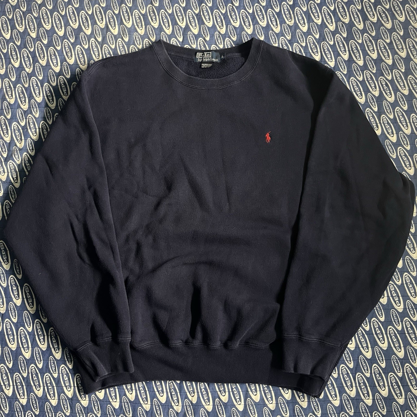 VINTAGE Polo Ralph Lauren Felpa Girocollo Uomo Grande Blu Navy Rosso Pony