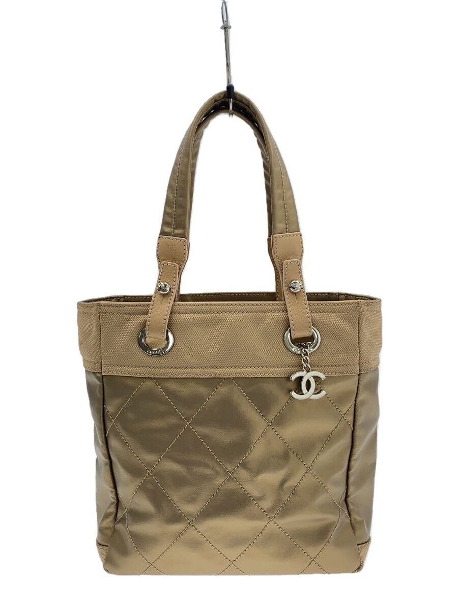 CHANEL Paris Biarritz PM Canvas Tote Bag with Gold Hardware Minor Stains