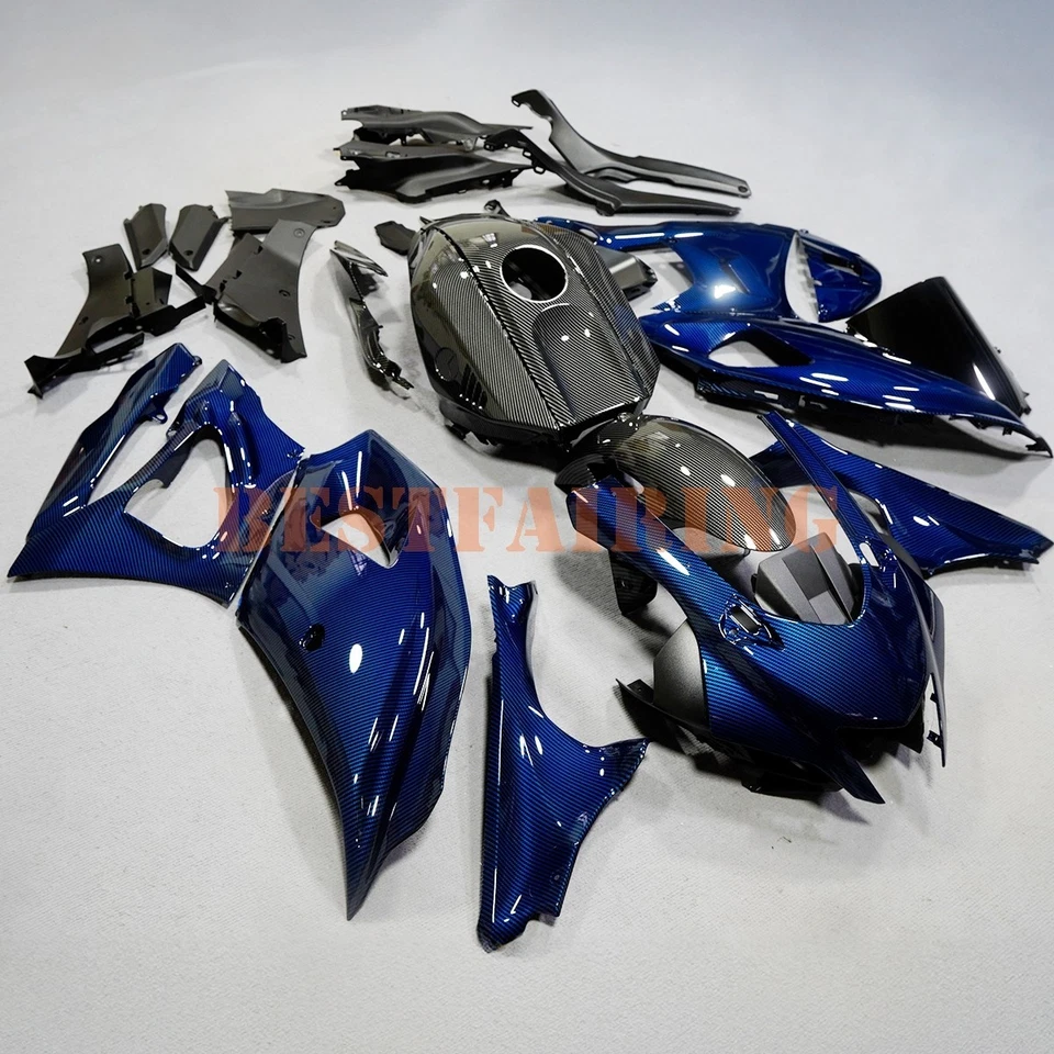 Kit de carenados divididos de fibra de carbono azul negro para Yamaha YZF R7 2022 2023 2024 2025 Foto 2 de 4
