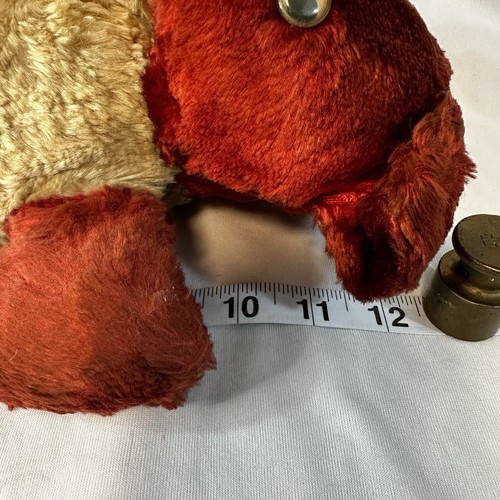 Antiguo oso de peluche cabeza de paja roja de felpa con ojos googly juguete de peluche temprano cosido a mano - Imagen 9 de 11