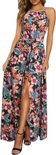 Women's Summer Maxi Dress Sleeveless Floral Split Long Sundress for Beach
