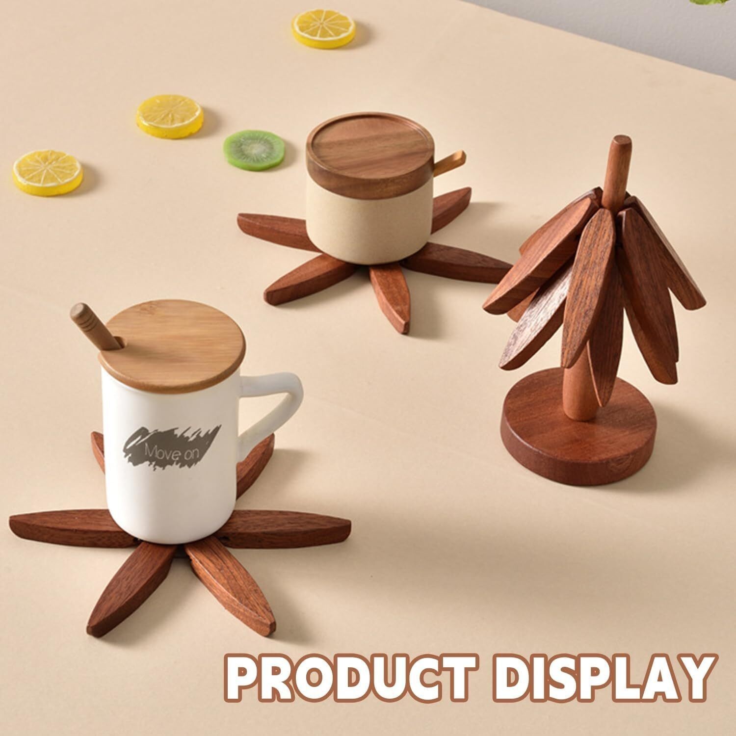 Foldable Wooden Trivets Tree Shape Trivet Set for Teapot Hot Pots Hot Dishes