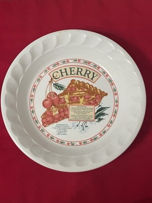 Vtg 1980 s Cherry Pie Recipe 10.5  Himark  Golden Pie Ceramic Baking Dish EUC