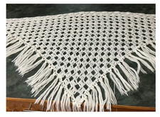 Vintage Hand Made Boho Open Weave Crochet Fringed Shawl Wrap Kimono Oversized