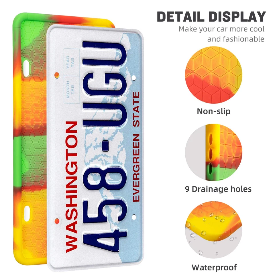 Paquete de 2 marcos de matrícula de silicona, azul mixto, para autos estándar de CA de EE. UU. Foto 2 de 4
