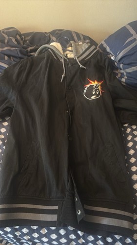 The Hundreds Men’s Black Hooded Bomber Jacket Button Front Embroidered Logo XL