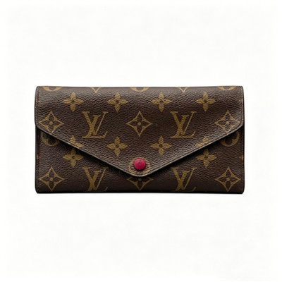 100% Authentic Louis Vuitton Josephine Monogram Canvas Brown Fuchsia Flip Wallet