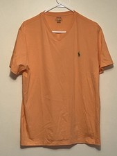Polo Ralph Lauren Orange V-Neck Tee w/Green Pony Embroidered Preppy Mens Large