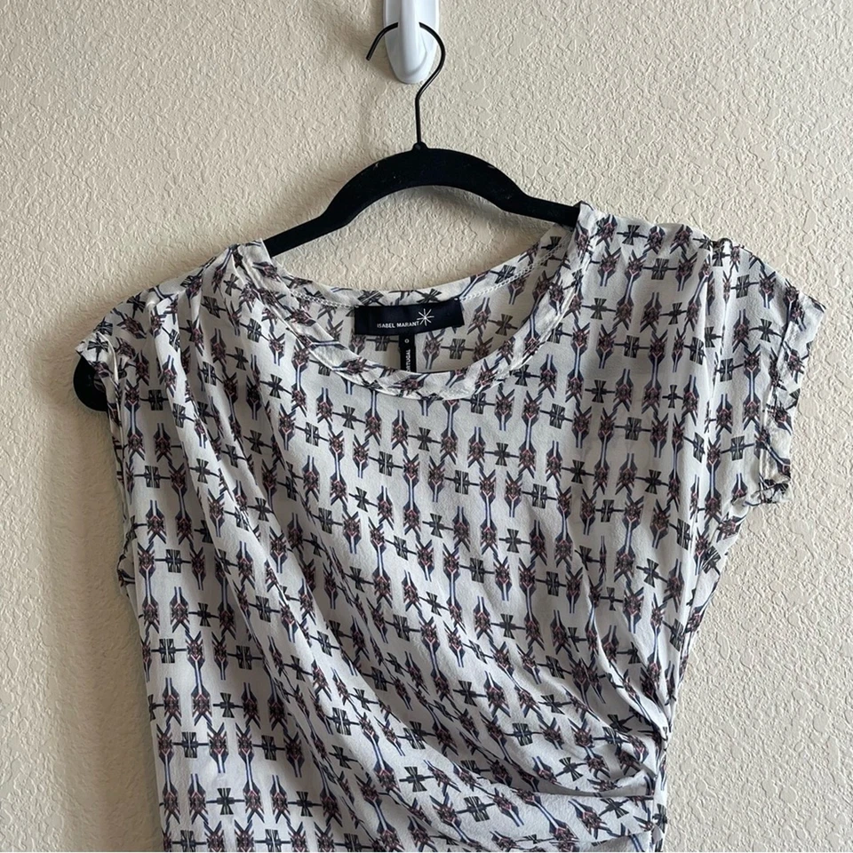 Isabel Marant 真丝透明不对称褶皱衬衫束腰外衣白色女式 0 码 — 第 3/4 张图片