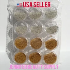 12 POTS GOLD AND SILVER CAVIAR MICRO BEADS NAIL ART ACRYLIC UV 3D DECORATION USA