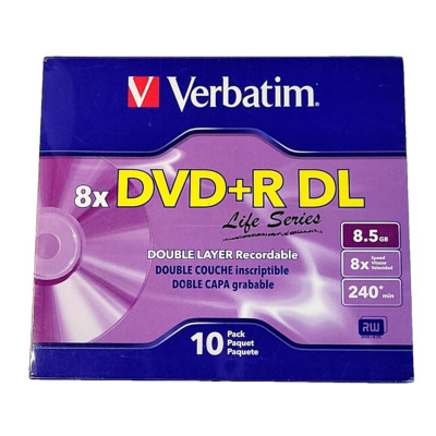 Verbatim Life Series 8X DVD+R DL 8.5 GB Disc Slim Case 10 Pack New
