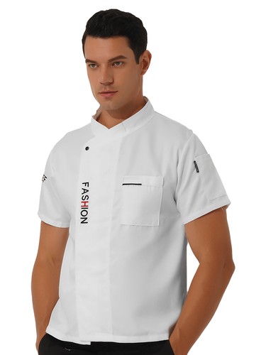Unisex Chef Coat Double-Breast Short Sleeve Cook Jacket Kitchen Uniform Dress - Picture 117 of 140