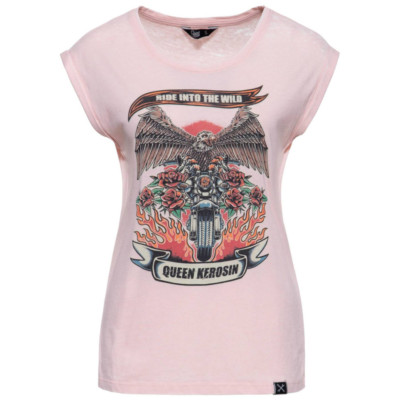 Queen Kerosin Damen T-Shirt Enzymwash Ride in to the Wild in Peachskin